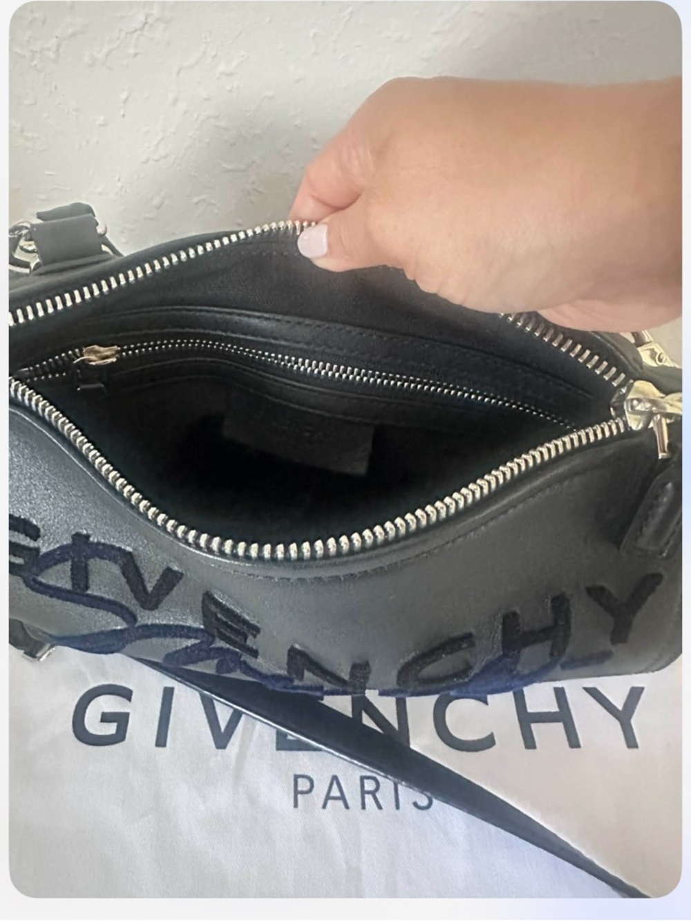 Givenchy Black Leather Top-Handle Satchel with Logo Script ,no low ballers - Picture 5 of 5